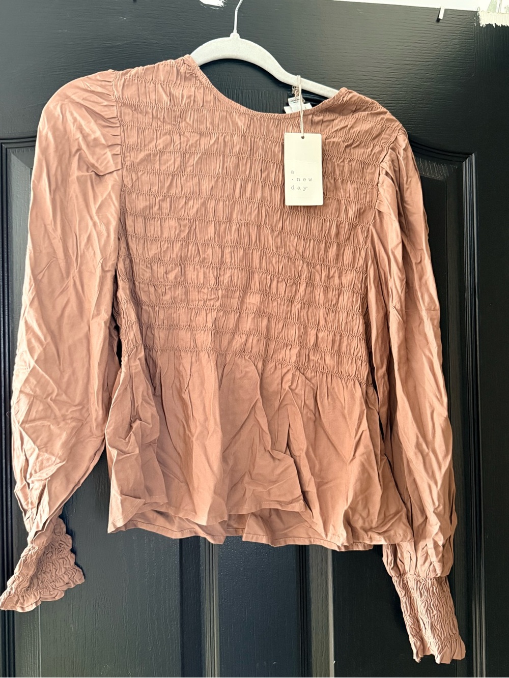 a new day Dusty Rose Smocked Peplum Long-Sleeve Blouse